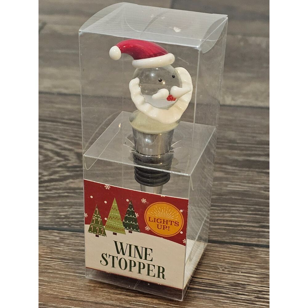 New Art Glass Wine Stopper Santa Claus Face 4.5"